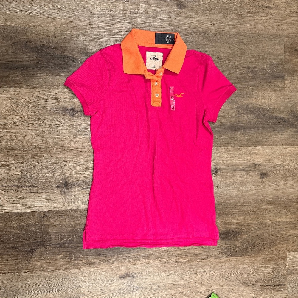 NWT Hollister Co Hot Pink/ Orange Polo Shirt Size M